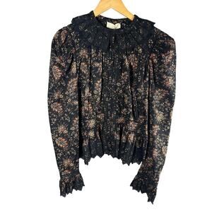 Ulla Johnson Brigitte Lace Trimmed Paisley Print Cotton Blouse Size US 12